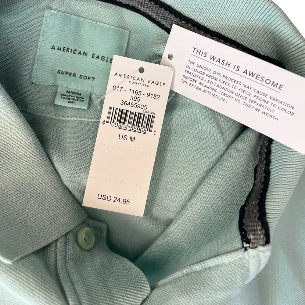 American Eagle Men’s Super Soft Polo Shirt Size Medium Seafoam NWT - Picture 5 of 8